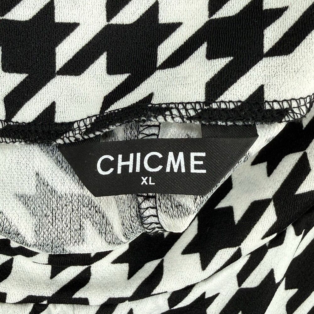 Chicme XL Houndstooth Flare Pants High Waist Stretch Black White Retro - Picture 15 of 16